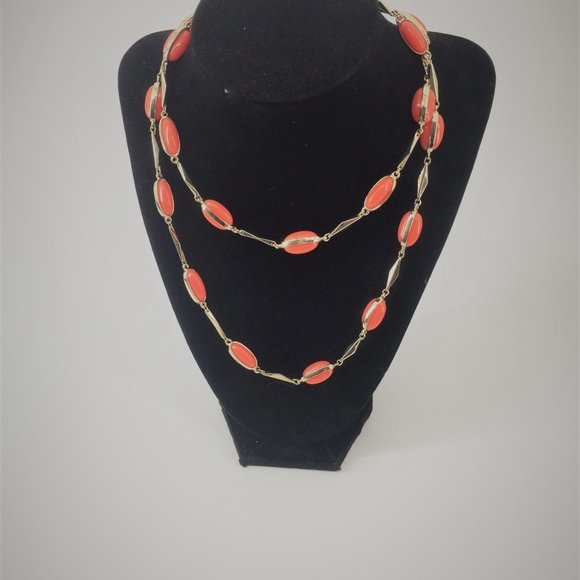 J. Crew Jewelry - J.Crew Coral & Gold Tone Station Long Necklace NWT